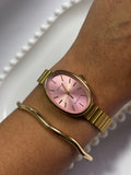 Relógio Cássio feminino oval fundo rosa